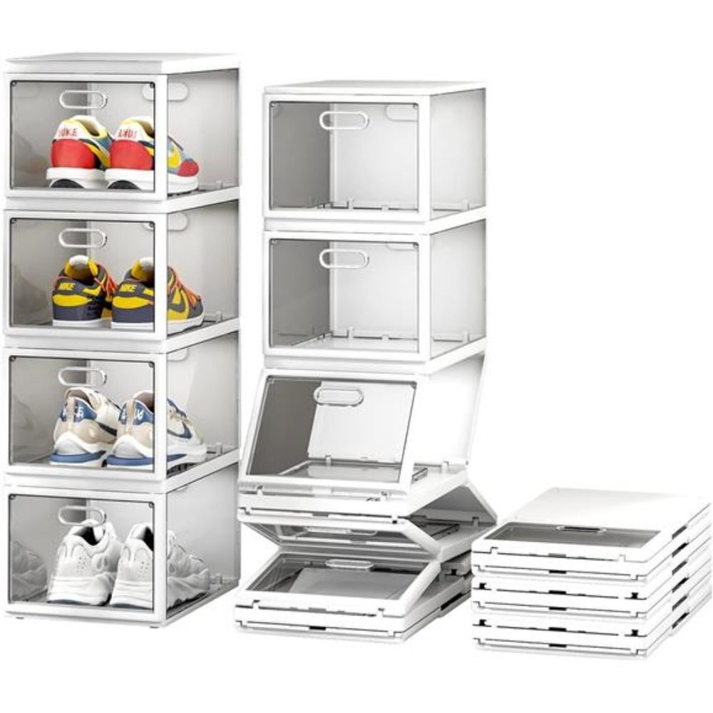 Set of 8 Foldable Shoe Storage Box, 4 Layers Stackable Shoe Organizer